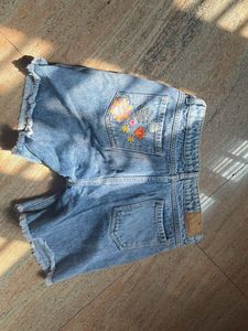 Embroidered Denim Shorts