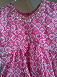 Pink &amp; White Printed Anarkali