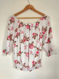 White Pink Floral Top
