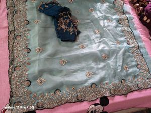 Elegant Embroidery Stone Work Saree