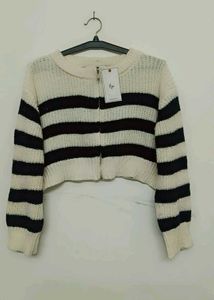 Striped Knit Cropped Cardigan