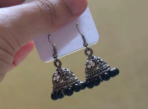 Boho Style Silver Jhumkas And Ring
