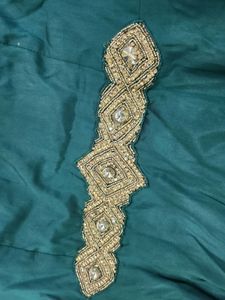 Luxurious Silk Dark Green Gown With Golden Stone