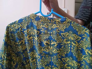 Elegant Blue And Yellow Printed Dress