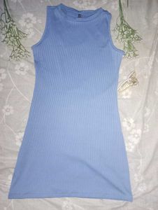 Light Blue Ribbed Sleeveless Mini Dress
