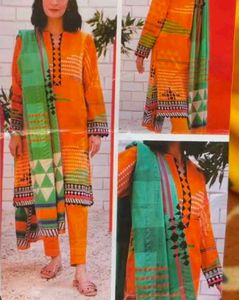 Orange & Green Embroidered Shalwar Kameez