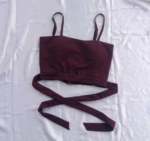 Burgundy Tie-Waist Crop Top