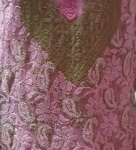 Beautiful Pink Chikan Kari Kurta