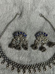 OXIDISED Silver Necklace With Earrings