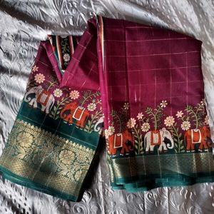 Elegant Maroon & Green Sari
