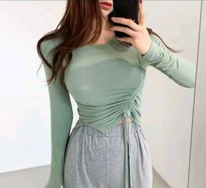 Sage Green Ruched Long Sleeve Top