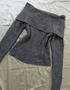 Gray Off-Shoulder Knit Top