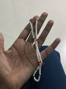 Pearl Necklace with Red Accents