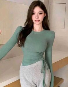 Sage Green Ruched Long Sleeve Top