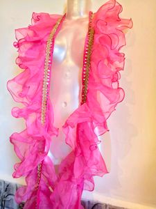 Pink Ruffle Dupatta circular attached