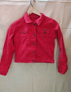 Solid Red Denim Jacket For Women