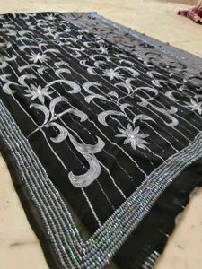 Elegant Black Embellished Saree With Blouse 🔥