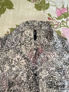 Abstract Print Sheer Shirt Style Top