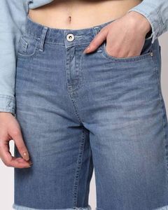 Frayed Hem Denim Bermuda Shorts