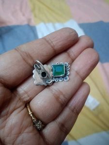 92.5 Silver Green Stone Earrings