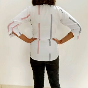 Classic White Shirt With Pink &amp; Grey Stripes