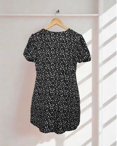 B&W Floral Fit and Flare dress with puffy sleeves