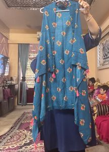 Knee Length Ethnic Shrug Sleeveless ,Floral Tassel
