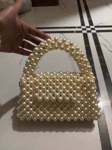 price drop Pearl Beaded Handbag with golden sling