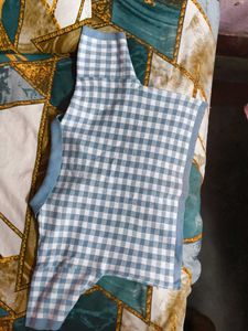 Blue Gingham Knit Top