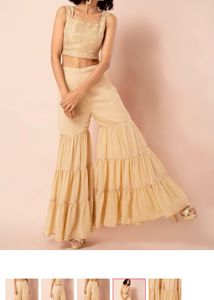Beige Gota Tiered Sharara Pants