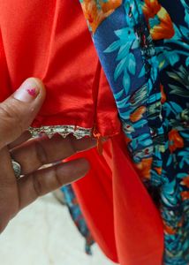 Coral Top &amp; Pants with Floral Cardigan