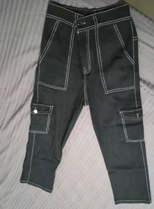 Black Cargo Pants with White Stitching