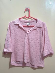 Pink Eyelet Knit Top