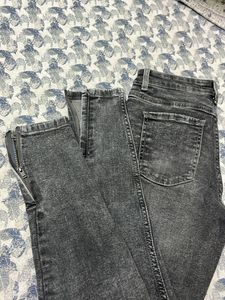 Gray Wash Jeans with Ankle Slits