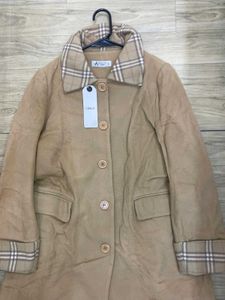Tan Plaid Trimmed Coat - Size - S/M