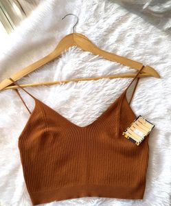 Brown Knit Crop Top