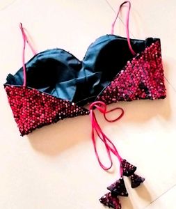 Sequin Padded Spaghetti Strap Velvet Blouse