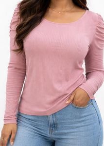 Pink Ribbed Puff Sleeve Top
