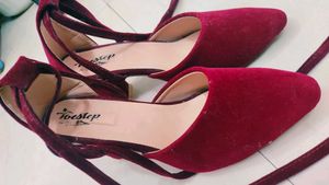 Burgundy Velvet Tie-Up Heels