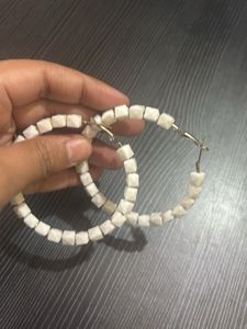 White Geometric Hoop Earrings