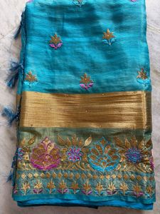 Teal Embroidered Saree