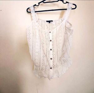 White Eyelet Top &amp; Pleated Tweed Skirt