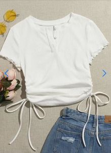 Drawstring Rib Top | White | XS