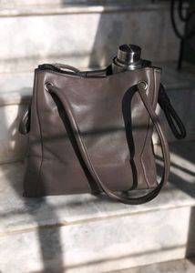 Classic Gray Leather Tote Bag