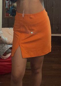 Orange Mini Skirt with Slit