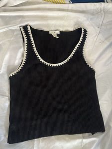 H&amp;M embroidered neckline ribbed top