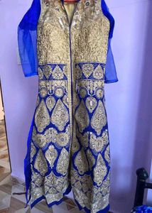 Elegant Blue & Gold Frock Set