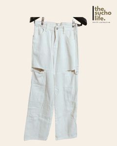 White Cutout Cargo Pants | Free Delivery