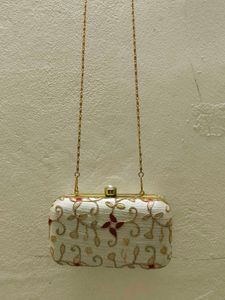 Embroidered Clutch with Chain