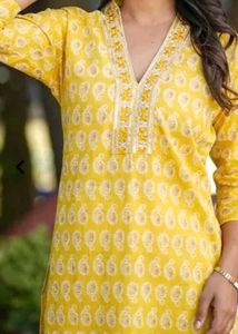 Yellow Printed Kurta Set